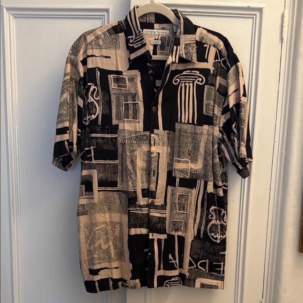 Abstract Patterned Black and Cream Men's Shirt by Robert Stock